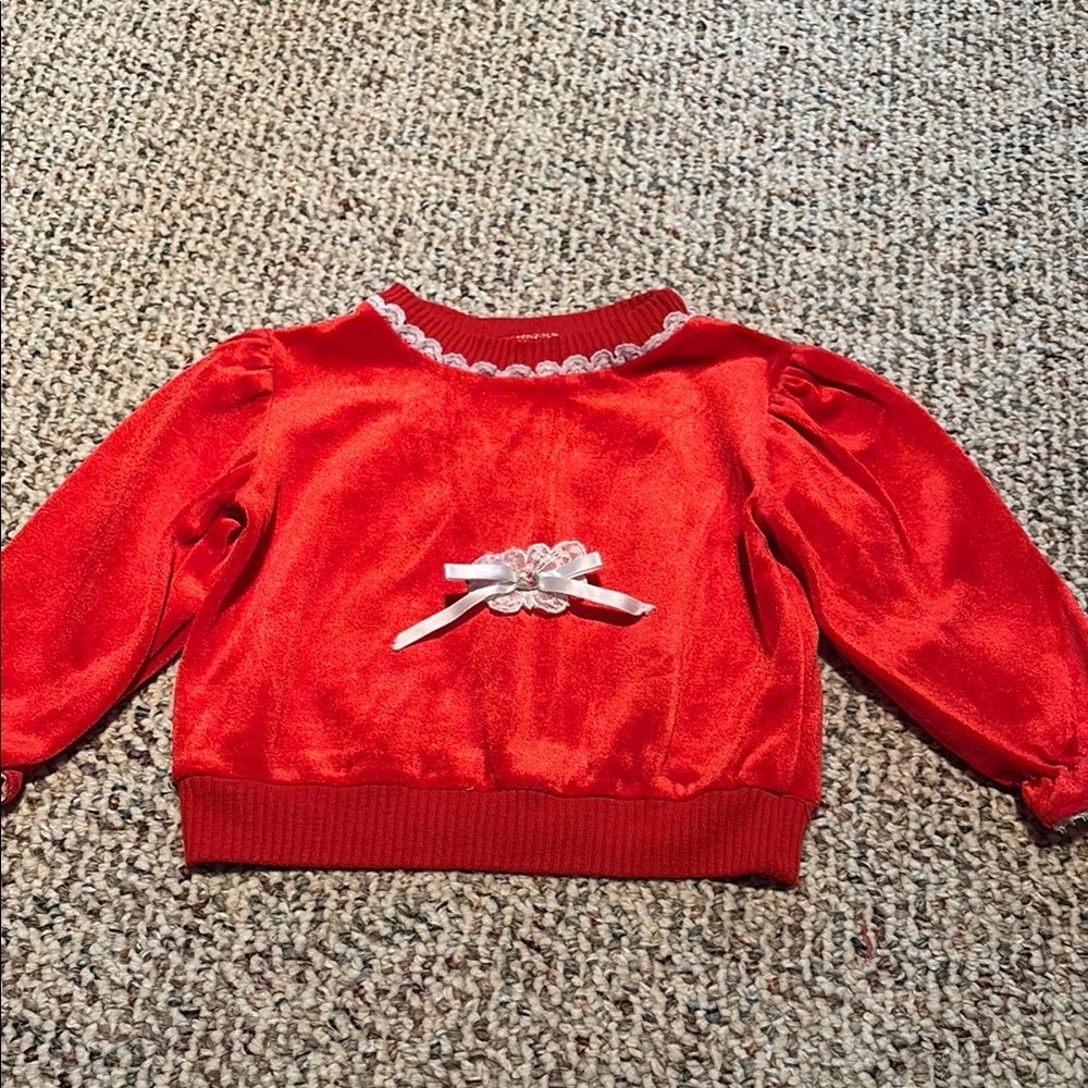 Disney Winnie The Pooh Brand Red Velvet Kids Top with Bow. 3T. Vintage